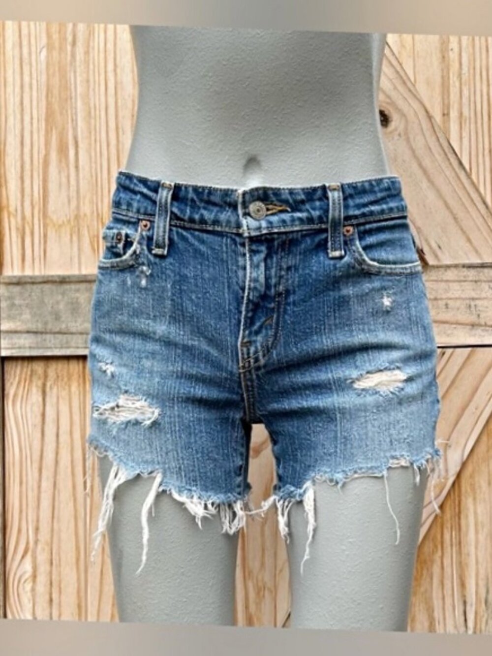 Vintage Y2K Levis 515 Distressed Stretch Denim Cut Off Jean Shorts~6~